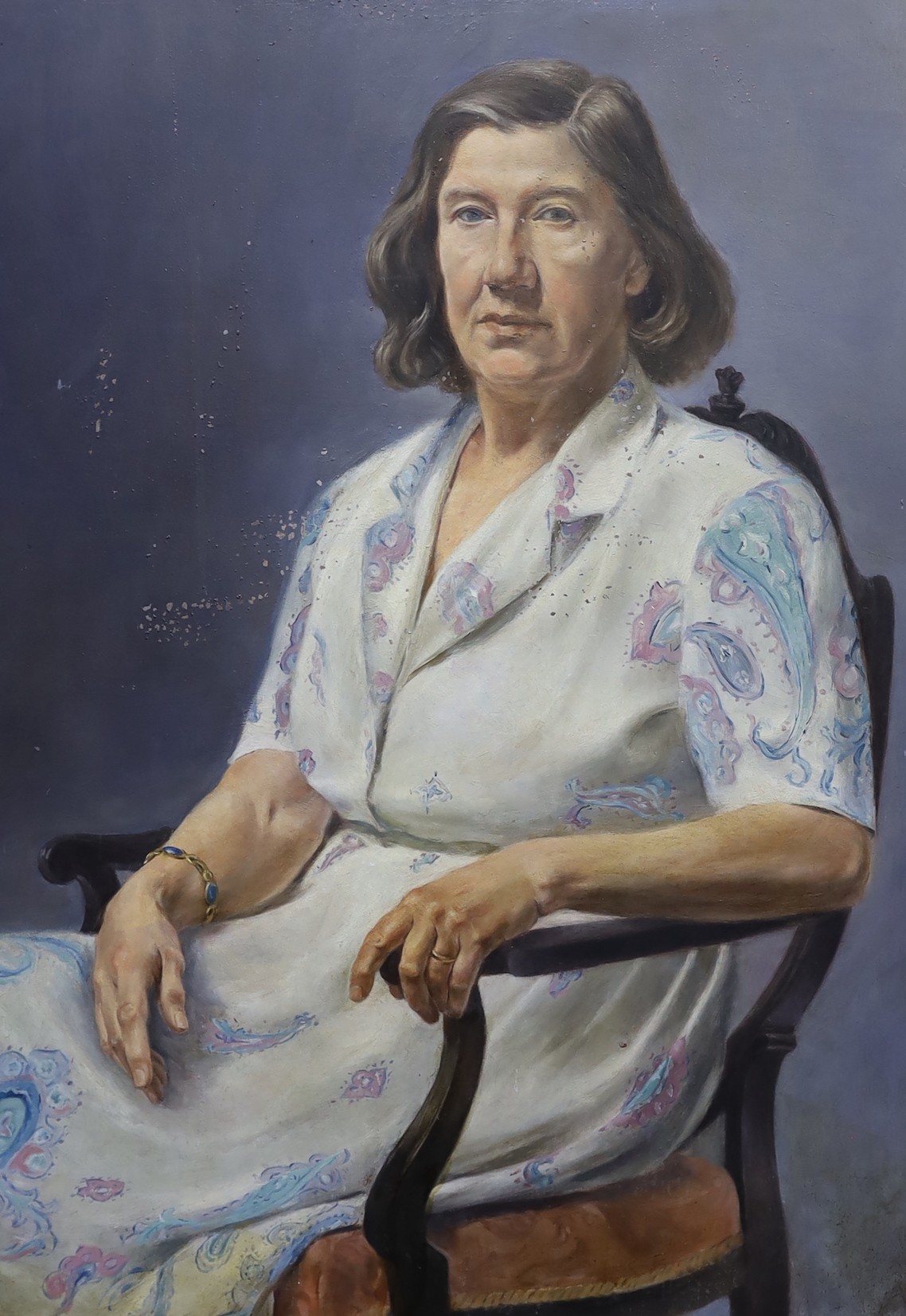 James Wedgwood, oil on board, ‘Ena’, Chelsea Art Society label verso, 83 x 61cm